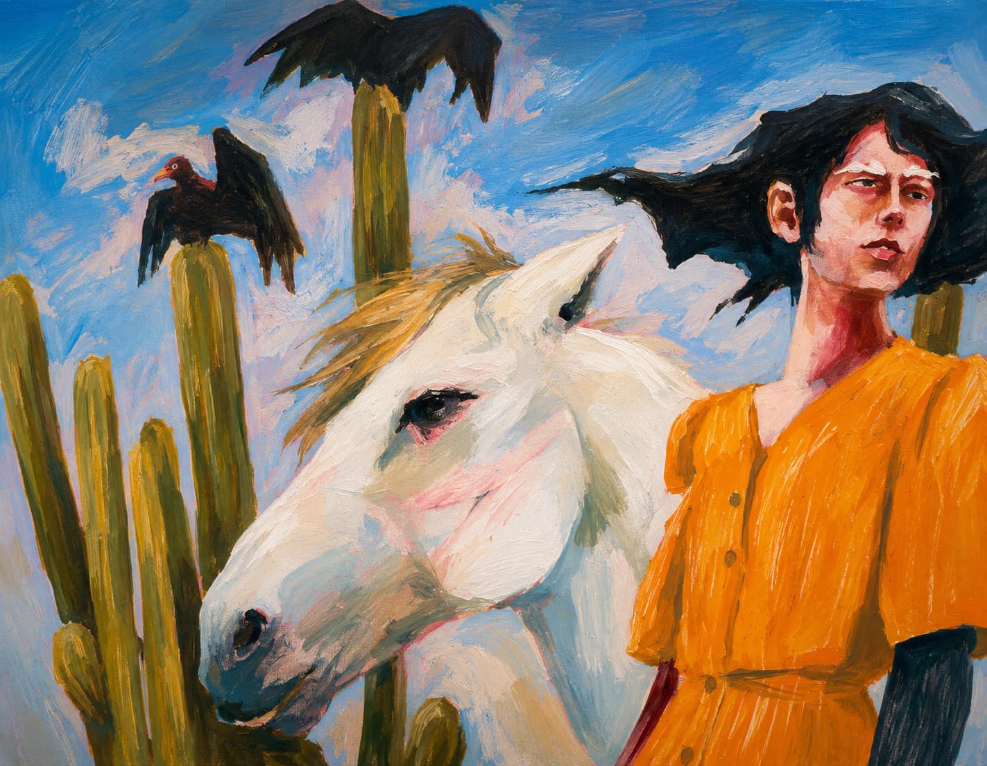Caballo y gallinazos